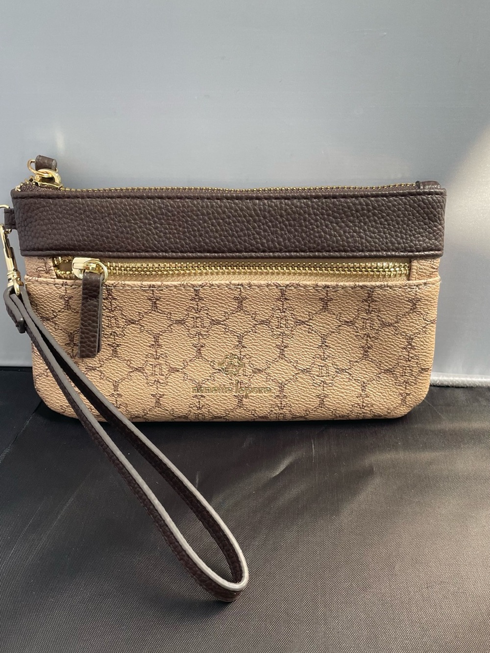Nanette Lepore Wristlet Wallet Beige Brown Zip